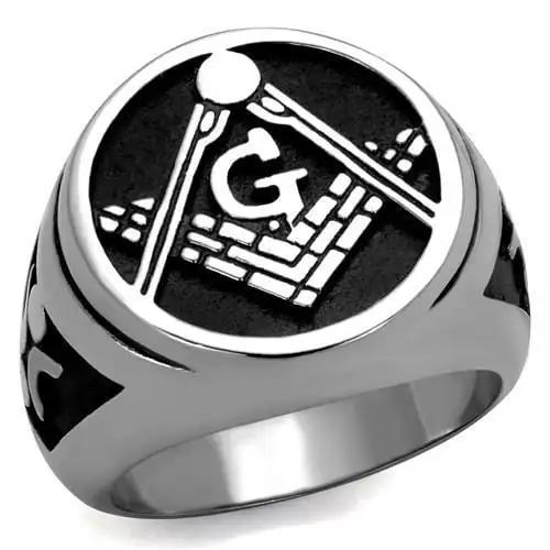 TK2315 - High polished (no plating) Stainless Steel Ring with Epoxy  in Jet - Alamode