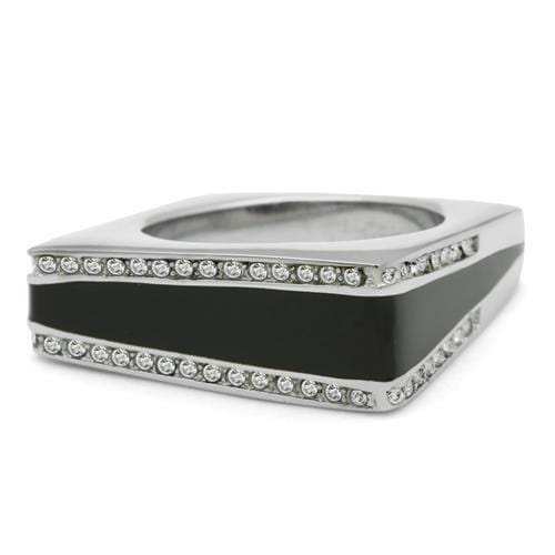 TK232 - High polished (no plating) Stainless Steel Ring with Top Grade Crystal in Clear - Alamode - Flyclothing LLC