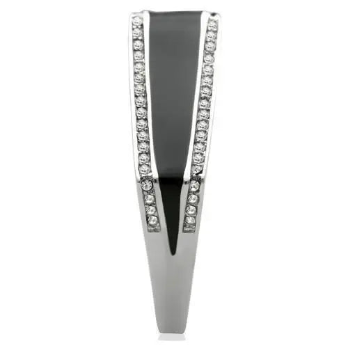 TK232 - High polished (no plating) Stainless Steel Ring with Top Grade Crystal in Clear - Alamode - Flyclothing LLC