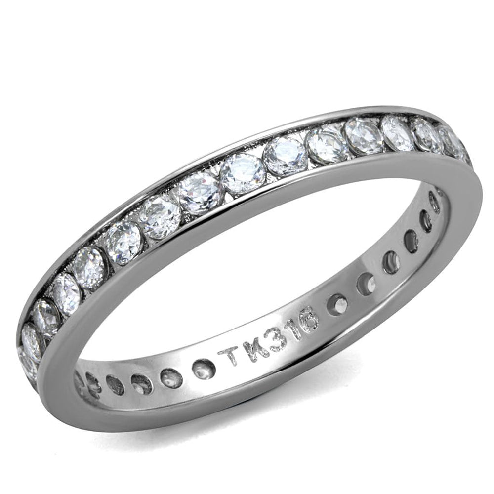 TK2343 - High polished (no plating) Stainless Steel Ring with AAA Grade CZ  in Clear - Alamode