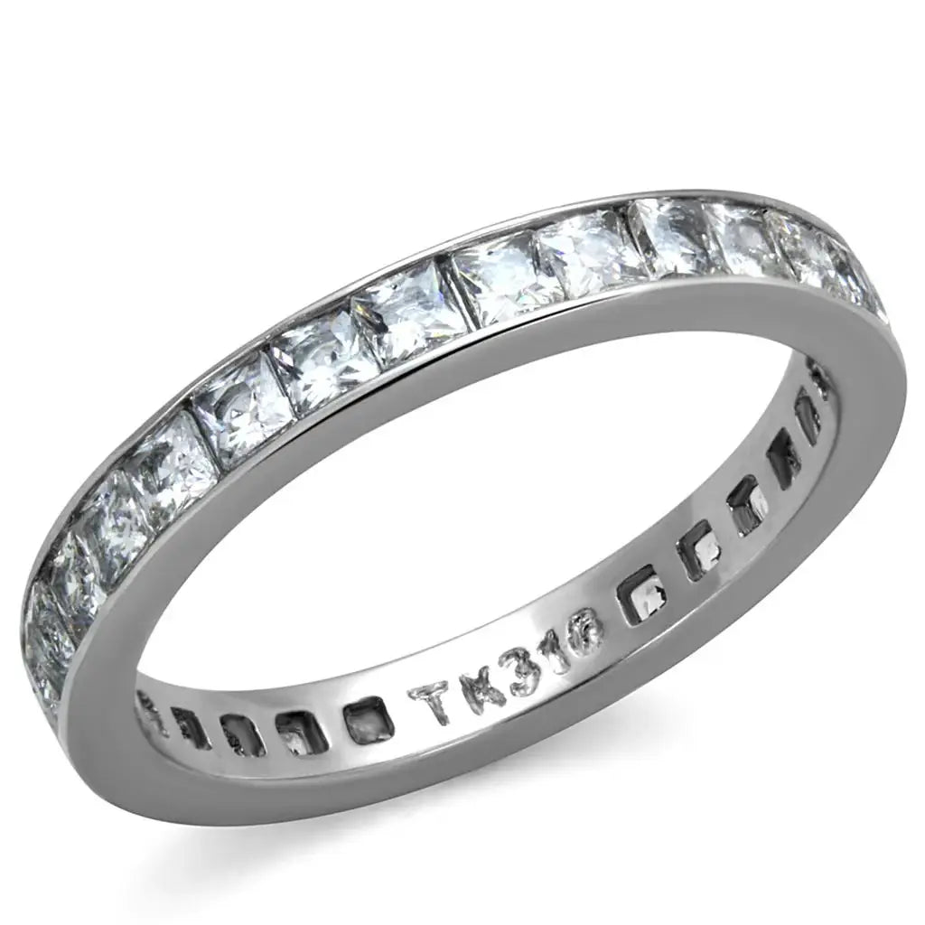 High polished (no plating) Stainless Steel Ring with AAA Grade CZ in Clear - Alamode - Flyclothing LLC