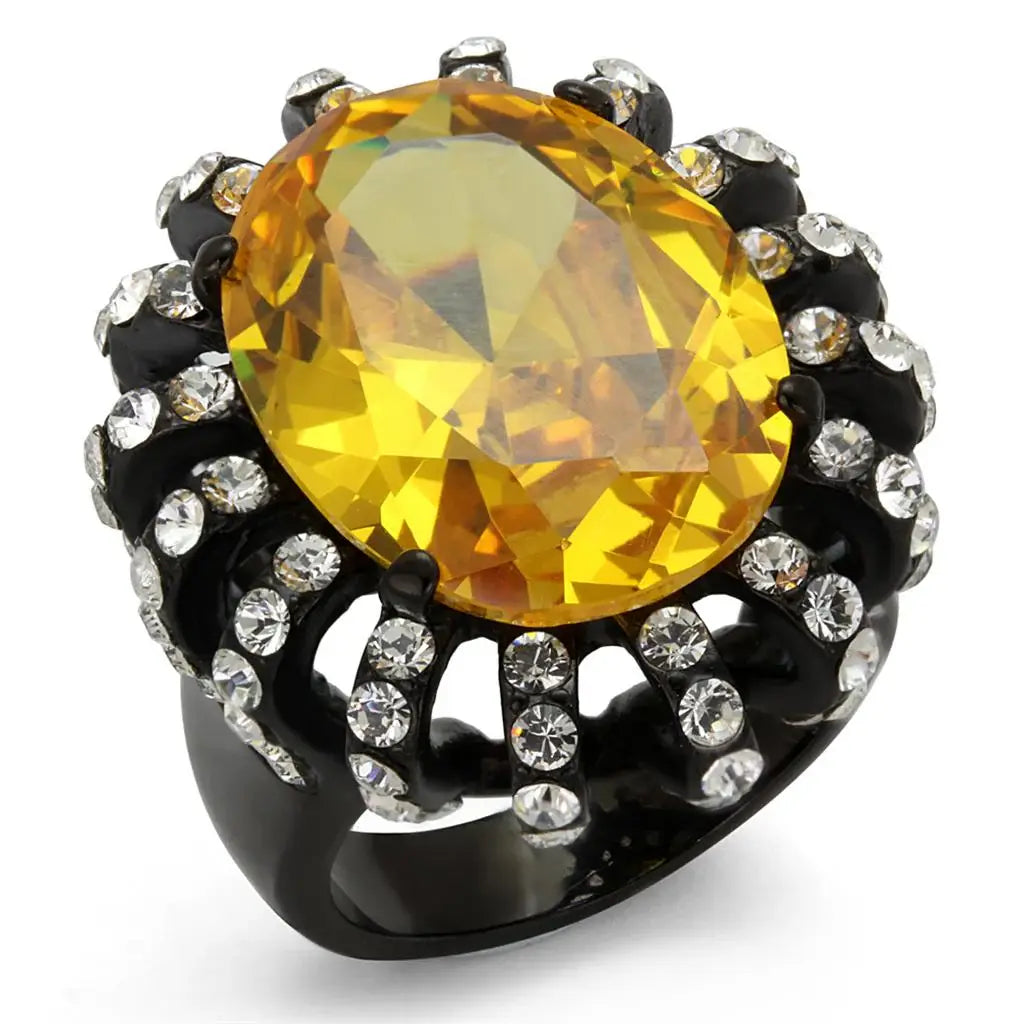 TK2346 - IP Black(Ion Plating) Stainless Steel Ring with AAA Grade CZ in Topaz - Alamode - Flyclothing LLC