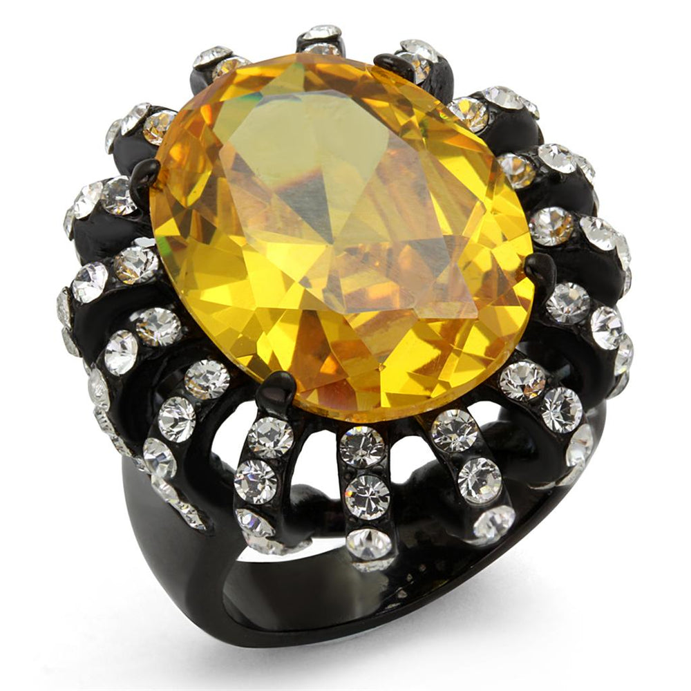 TK2346 - IP Black(Ion Plating) Stainless Steel Ring with AAA Grade CZ  in Topaz - Alamode