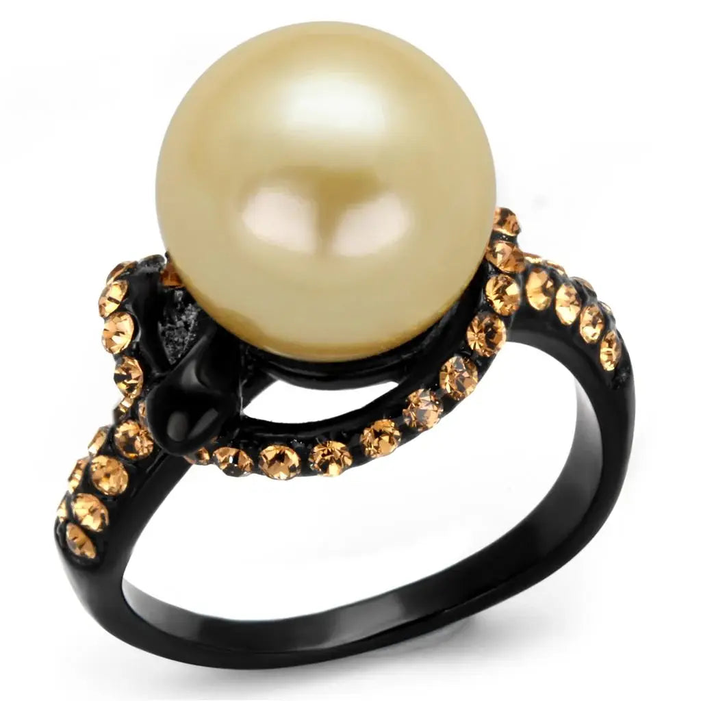 TK2349 - IP Black(Ion Plating) Stainless Steel Ring with Synthetic Pearl in Topaz - Alamode - Flyclothing LLC