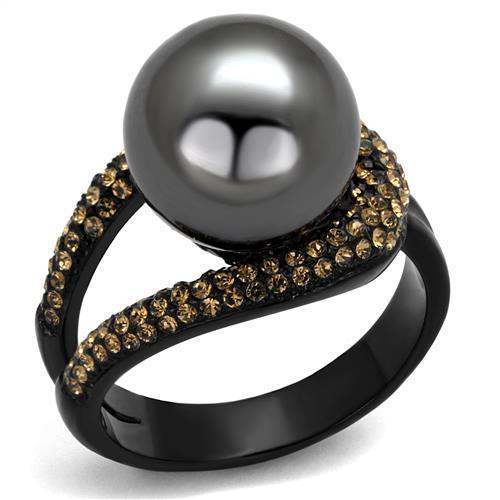 TK2350 - IP Black(Ion Plating) Stainless Steel Ring with Synthetic Pearl in Gray - Alamode - Flyclothing LLC