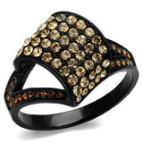 TK2351 - IP Black(Ion Plating) Stainless Steel Ring with Top Grade Crystal in Smoked Quartz - Alamode - Flyclothing LLC