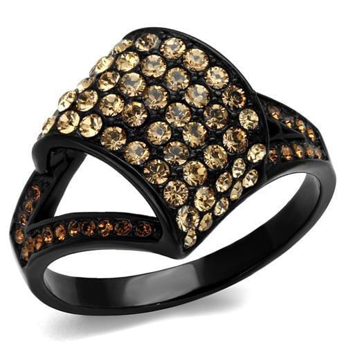 TK2351 - IP Black(Ion Plating) Stainless Steel Ring with Top Grade Crystal  in Smoked Quartz - Alamode