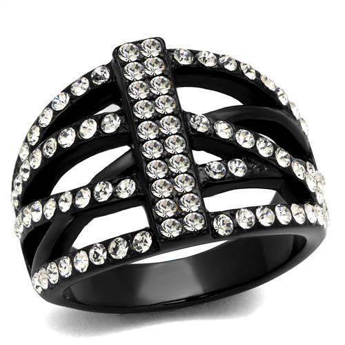 TK2354 - IP Black(Ion Plating) Stainless Steel Ring with Top Grade Crystal in Clear - Alamode - Flyclothing LLC