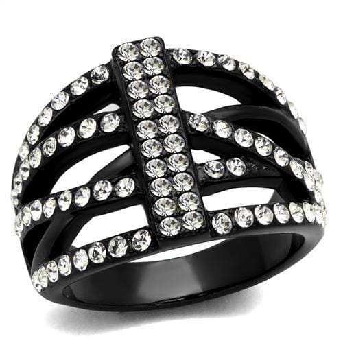TK2354 - IP Black(Ion Plating) Stainless Steel Ring with Top Grade Crystal in Clear - Alamode - Flyclothing LLC