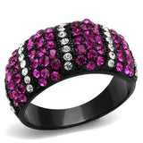 TK2356 - IP Black(Ion Plating) Stainless Steel Ring with Top Grade Crystal  in Fuchsia - Alamode