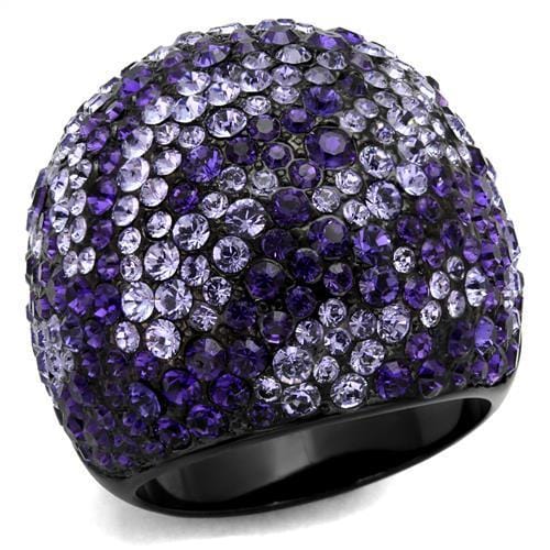 TK2358 - IP Black(Ion Plating) Stainless Steel Ring with Top Grade Crystal  in Tanzanite - Alamode