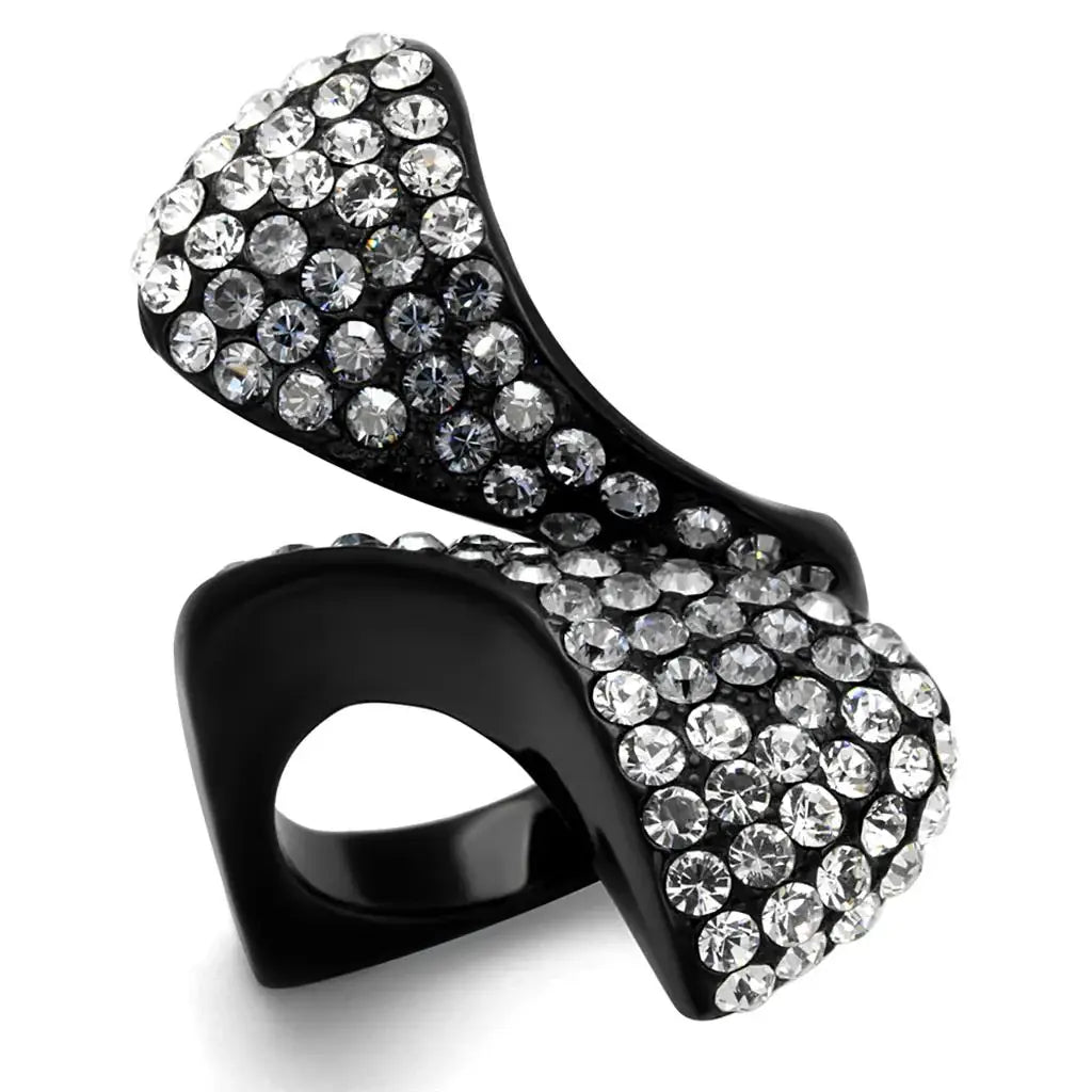 TK2360 - IP Black(Ion Plating) Stainless Steel Ring with Top Grade Crystal in Montana - Alamode - Flyclothing LLC