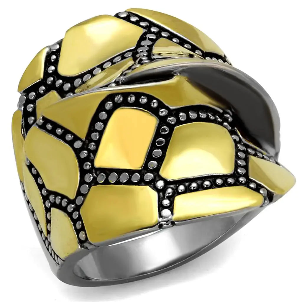 TK2368 - Two-Tone IP Gold (Ion Plating) Stainless Steel Ring with Epoxy in Jet - Alamode - Flyclothing LLC