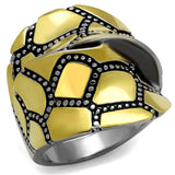 TK2368 - Two-Tone IP Gold (Ion Plating) Stainless Steel Ring with Epoxy in Jet - Alamode - Flyclothing LLC