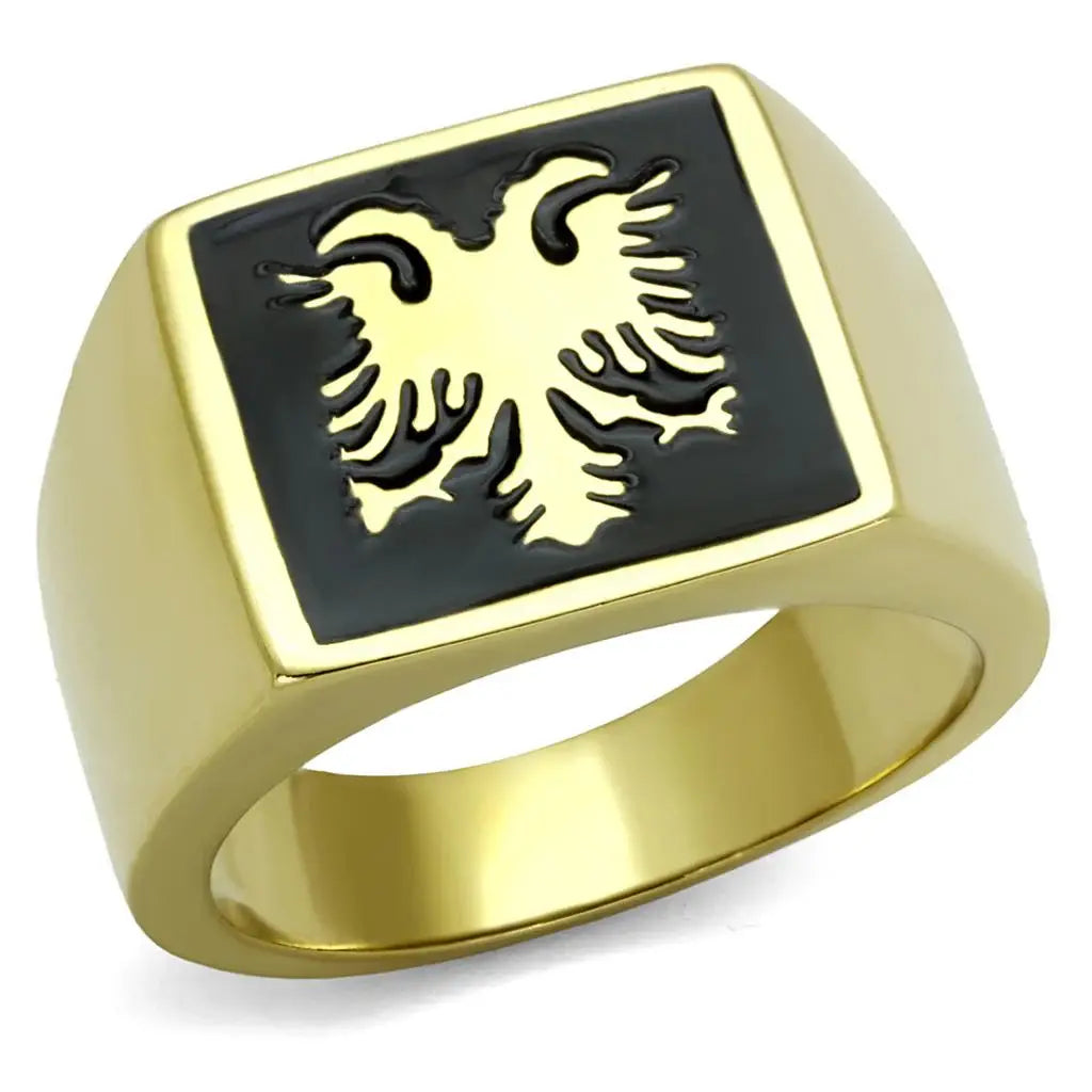 TK2373 - IP Gold(Ion Plating) Stainless Steel Ring with Epoxy in Jet - Alamode - Flyclothing LLC