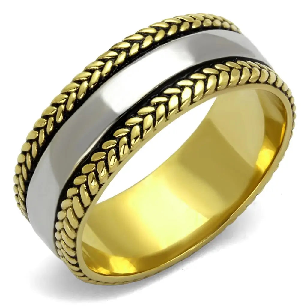 TK2375 - Two-Tone IP Gold (Ion Plating) Stainless Steel Ring with Epoxy in Jet - Alamode - Flyclothing LLC