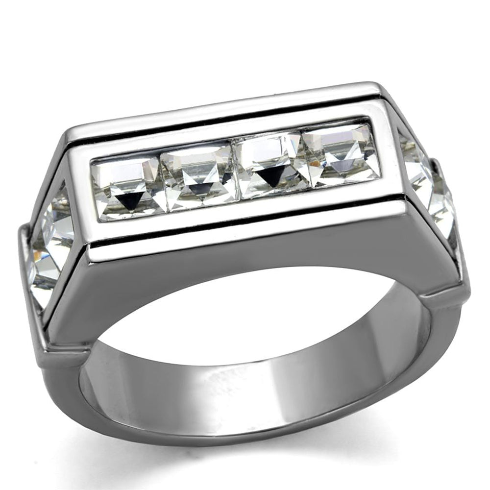 TK2376 - High polished (no plating) Stainless Steel Ring with Top Grade Crystal  in Clear - Alamode