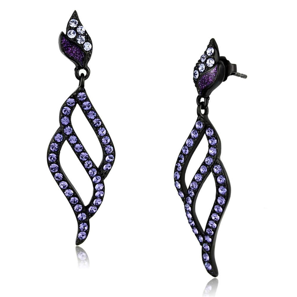 TK2379 - IP Black(Ion Plating) Stainless Steel Earrings with Top Grade Crystal  in Tanzanite - Alamode