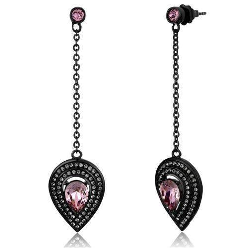 TK2380 - IP Black(Ion Plating) Stainless Steel Earrings with Top Grade Crystal in Light Rose - Alamode - Flyclothing LLC