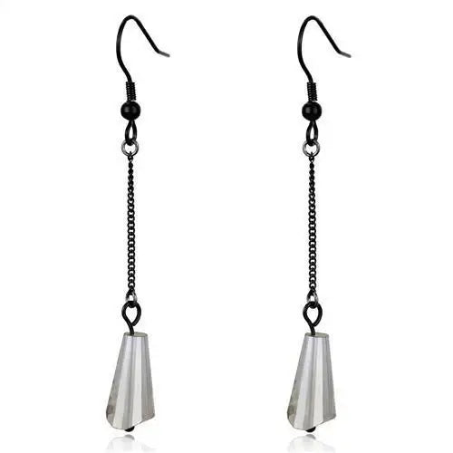 TK2381 - IP Black(Ion Plating) Stainless Steel Earrings with Synthetic Synthetic Glass in Clear - Alamode - Flyclothing LLC