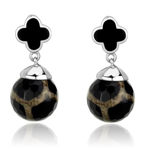 TK2383 - High polished (no plating) Stainless Steel Earrings with Synthetic Onyx in Multi Color - Alamode
