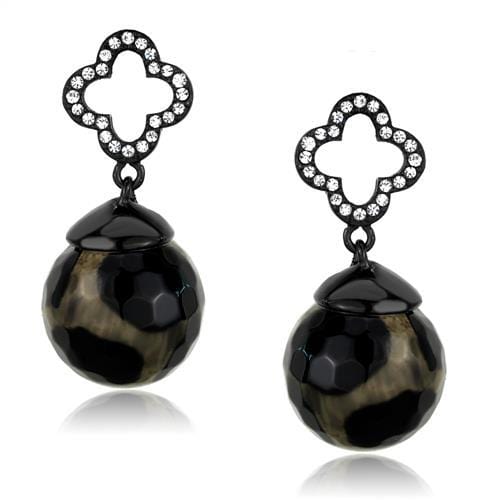 TK2384 - IP Black(Ion Plating) Stainless Steel Earrings with Synthetic Onyx in Multi Color - Alamode