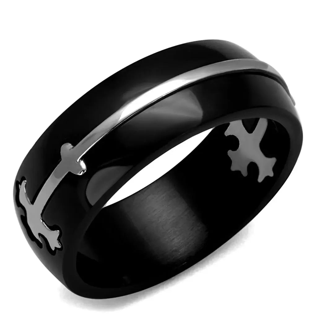 TK2392 - Two-Tone IP Black Stainless Steel Ring with No Stone - Alamode - Flyclothing LLC