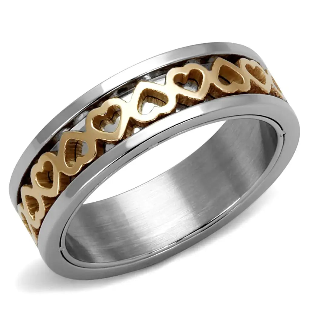 TK2398 - Two-Tone IP Rose Gold Stainless Steel Ring with No Stone - Alamode - Flyclothing LLC