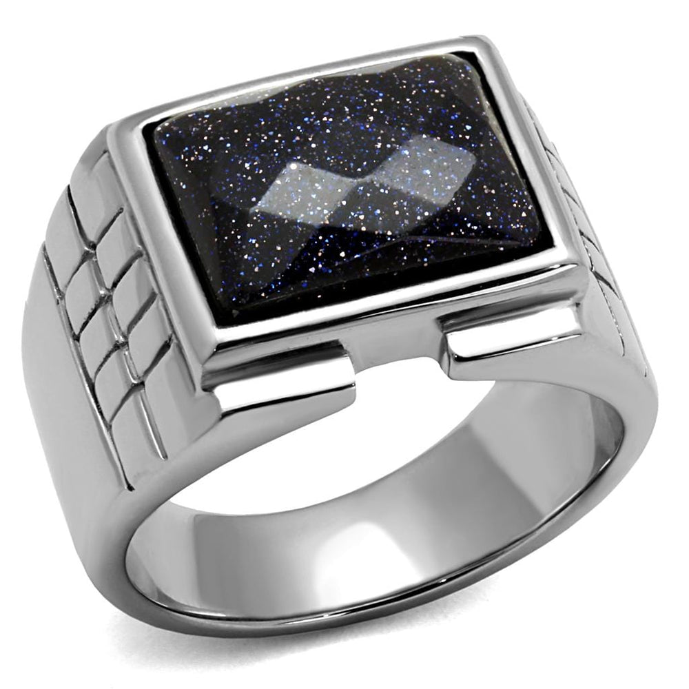 TK2399 - High polished (no plating) Stainless Steel Ring with Blue Sand  in Montana - Alamode