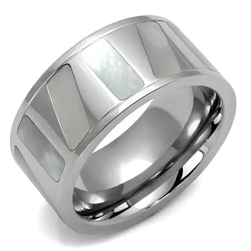 TK2401 - High polished (no plating) Stainless Steel Ring with Precious Stone Conch in White - Alamode - Flyclothing LLC