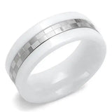 TK2403 - High polished (no plating) Stainless Steel Ring with Ceramic in White - Alamode - Flyclothing LLC