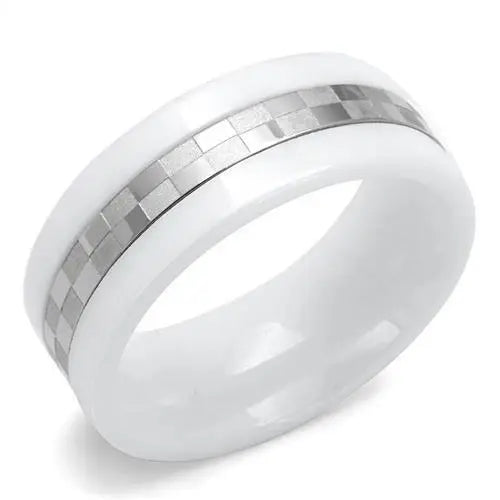 TK2403 - High polished (no plating) Stainless Steel Ring with Ceramic in White - Alamode - Flyclothing LLC