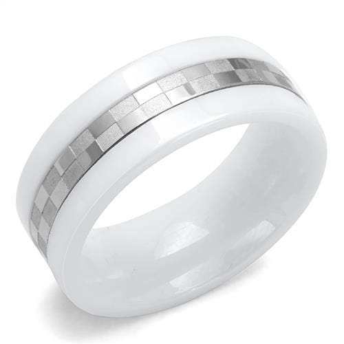 TK2403 - High polished (no plating) Stainless Steel Ring with Ceramic  in White - Alamode