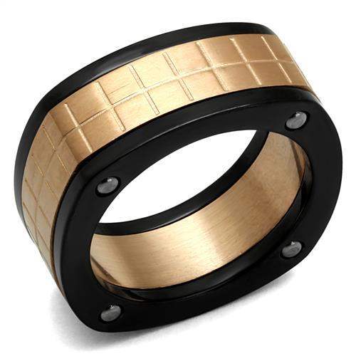 TK2406 - Three Tone IPï¼ˆIP Rose Gold & IP Black & High Polished) Stainless Steel Ring with No Stone - Alamode - Flyclothing LLC