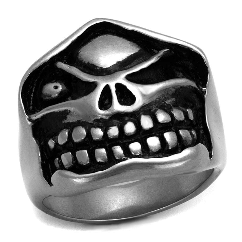 TK2418 - Antique Silver Stainless Steel Ring with Epoxy in Jet - Alamode - Flyclothing LLC