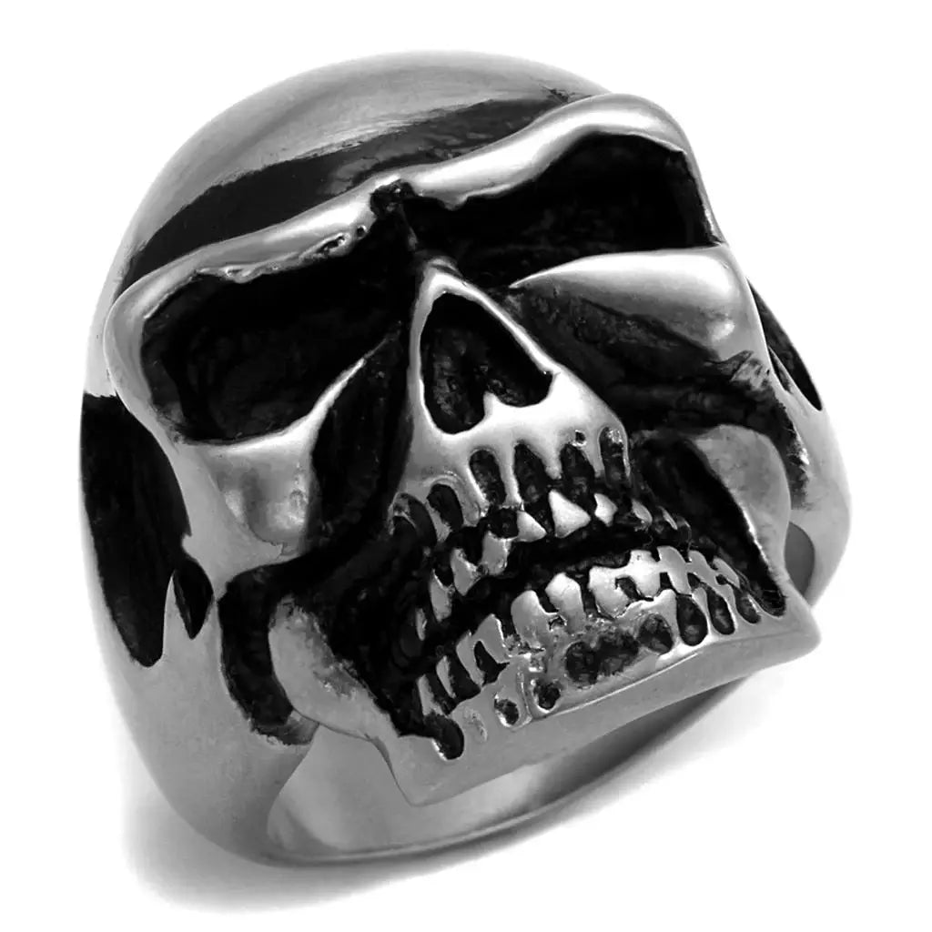 TK2419 - Antique Silver Stainless Steel Ring with Epoxy in Jet - Alamode - Flyclothing LLC