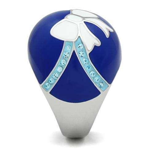 TK245 - High polished (no plating) Stainless Steel Ring with Top Grade Crystal in Sea Blue - Alamode - Flyclothing LLC