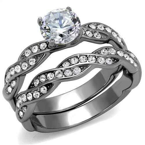 TK2475 - High polished (no plating) Stainless Steel Ring with AAA Grade CZ  in Clear - Alamode