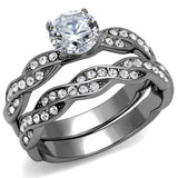 TK2475 - High polished (no plating) Stainless Steel Ring with AAA Grade CZ  in Clear - Alamode