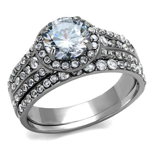 TK2476 - High polished (no plating) Stainless Steel Ring with AAA Grade CZ  in Clear - Alamode