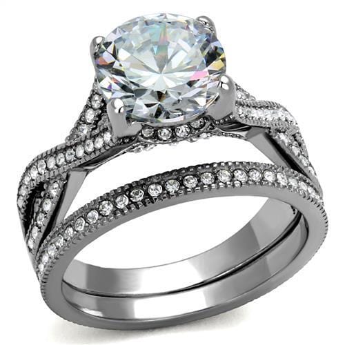 TK2478 - High polished (no plating) Stainless Steel Ring with AAA Grade CZ  in Clear - Alamode