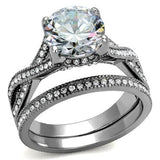 TK2478 - High polished (no plating) Stainless Steel Ring with AAA Grade CZ  in Clear - Alamode