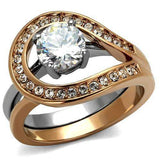 TK2479 - Two-Tone IP Rose Gold Stainless Steel Ring with AAA Grade CZ in Clear - Alamode - Flyclothing LLC