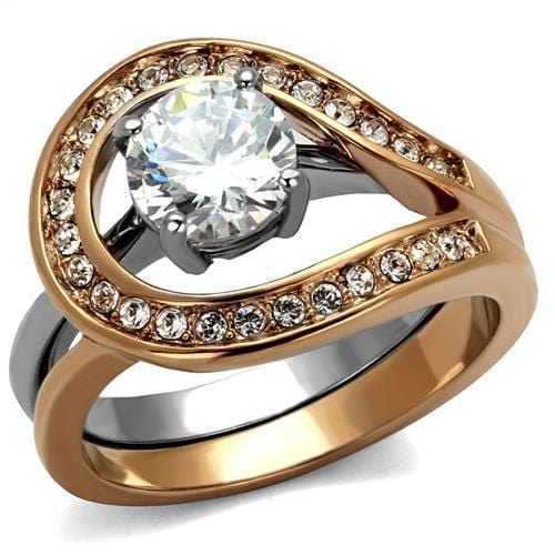 TK2479 - Two-Tone IP Rose Gold Stainless Steel Ring with AAA Grade CZ  in Clear - Alamode