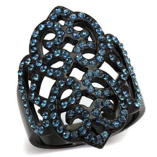 TK2481 - IP Black(Ion Plating) Stainless Steel Ring with Top Grade Crystal in Montana - Alamode - Flyclothing LLC