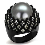 TK2483 - IP Black(Ion Plating) Stainless Steel Ring with Synthetic Pearl in Gray - Alamode - Flyclothing LLC