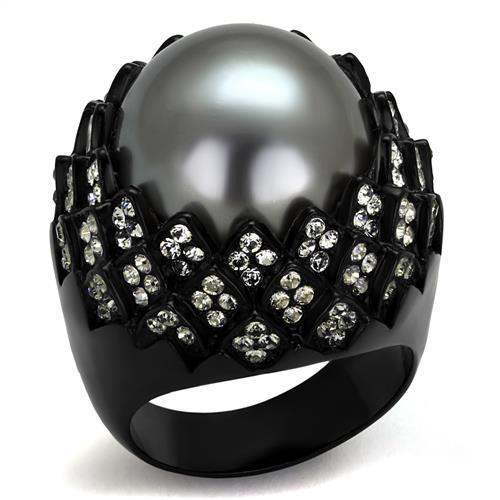 TK2483 - IP Black(Ion Plating) Stainless Steel Ring with Synthetic Pearl in Gray - Alamode - Flyclothing LLC