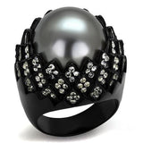 TK2483 - IP Black(Ion Plating) Stainless Steel Ring with Synthetic Pearl in Gray - Alamode