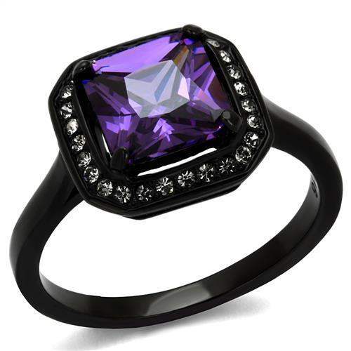 TK2487 - IP Black(Ion Plating) Stainless Steel Ring with AAA Grade CZ in Amethyst - Alamode - Flyclothing LLC
