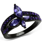 TK2490 - IP Black(Ion Plating) Stainless Steel Ring with Top Grade Crystal  in Tanzanite - Alamode